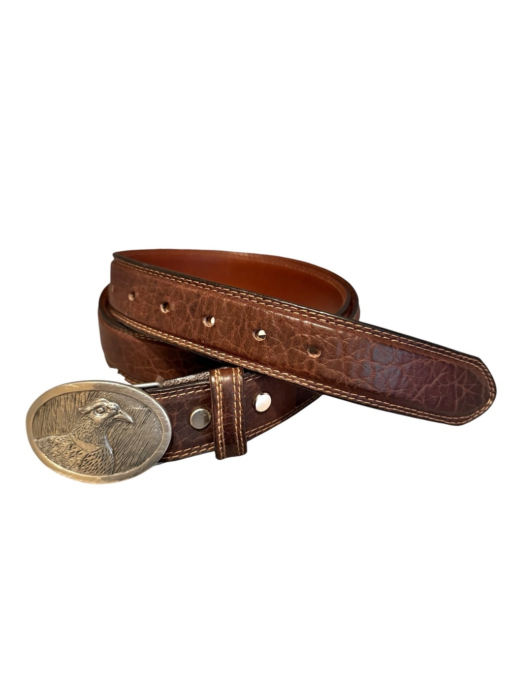 VTG Angus Peck Pheasant Buckle Brown Bison Leather Belt Large 36-38 TR2 USA